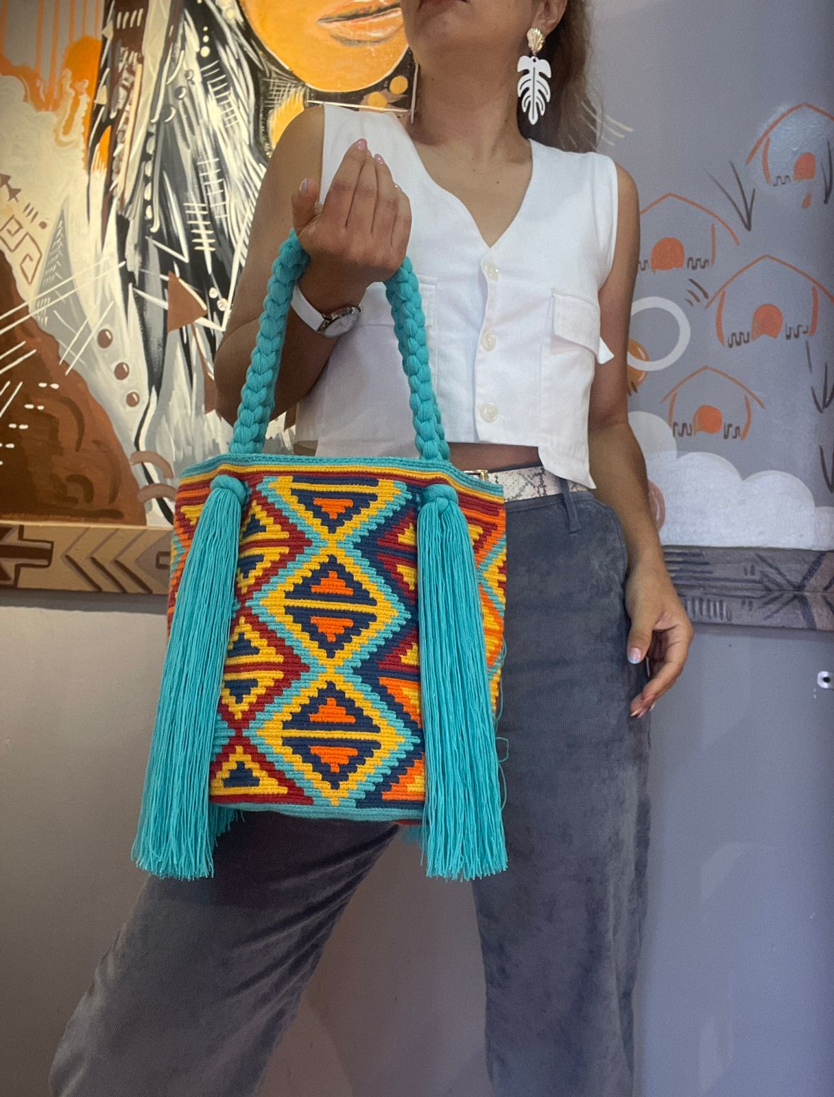 Bolso Wayuú trenza diseño 29x29